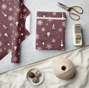 Papel de embrulho de Coisas de Inverno - Vinho, Ca
