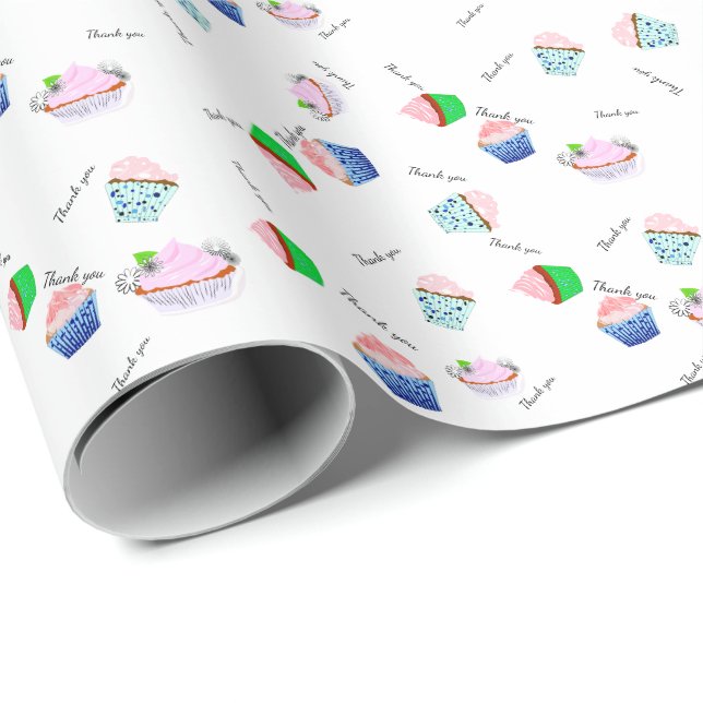 Papel de embrulho de cupcake de agradecimento (Ponta do rolo)