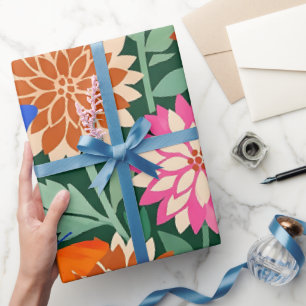 Papel de embrulho de dálias abstratas borboletas