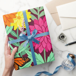 Papel de embrulho de dálias abstratas borboletas