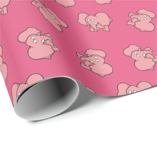 Papel de embrulho de desenho de elefante rosa (Ponta do rolo)