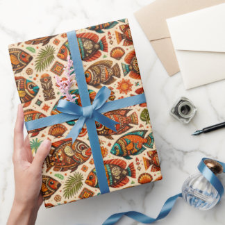 Papel de embrulho de design de peixe Boho