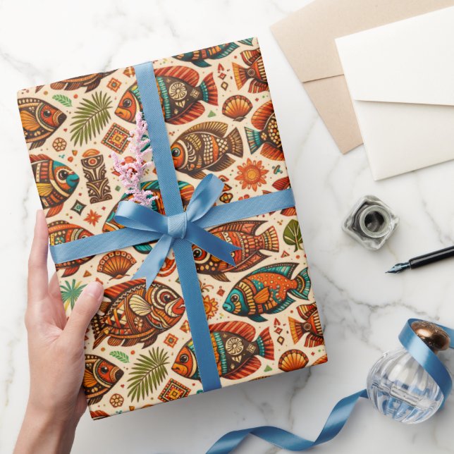 Papel de embrulho de design de peixe Boho (Presentear)