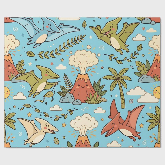 Papel de embrulho de dinossauro Pterodáctilo Fofo (Aberto)