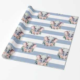 Papel de embrulho de elefante listra azul e branco