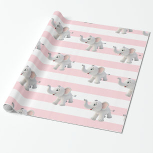 Papel de embrulho de Elefante Listra Rosa e Branco