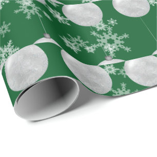 Papel de embrulho de enfeite de Natal e flocos de
