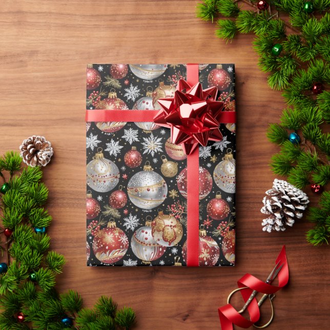 Papel de embrulho de enfeite escuro com Prata, Dou (Presente de Natal)