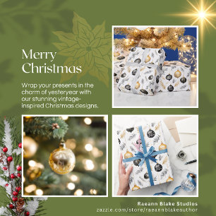 Papel de embrulho de enfeites de Natal preto e dou