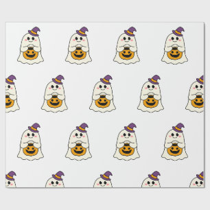Papel de embrulho de fantasmas e abóboras de Hallo