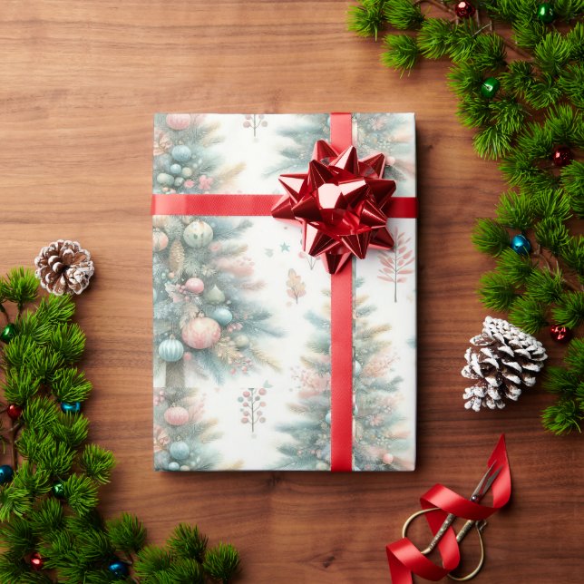 Papel de embrulho de feriado com árvores (Presente de Natal)