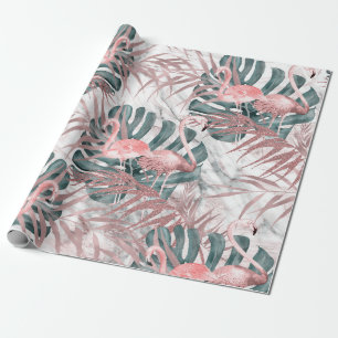 Papel de embrulho de flamingos tropicais em rosa d