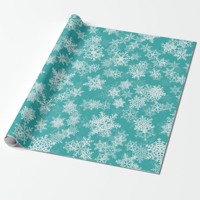 Papel de embrulho de flocos de neve azul-verde e b (Desenrolado)