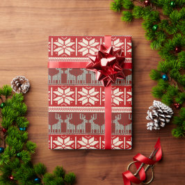 Papel de embrulho de flocos de neve e renas
