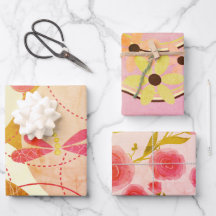 Papel de embrulho de flor bege rosa abstrato retrô