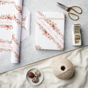 Papel de Embrulho de Flor de Aquarela Rosa Elegant