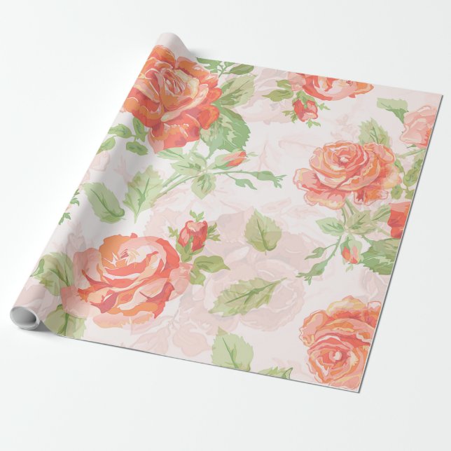 Papel de embrulho de flor de rosa floral laranja (Desenrolado)
