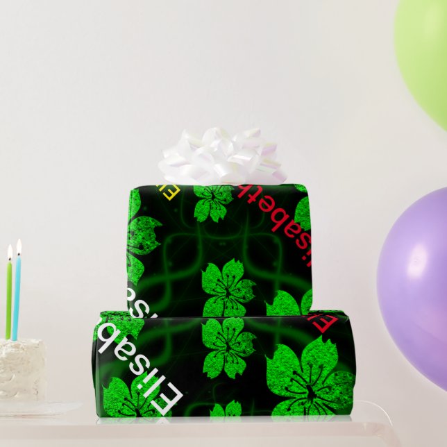 papel de embrulho de flores asiáticas verdes (Presentes para festas)