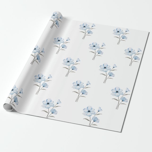 Papel de embrulho de flores azuis (Desenrolado)