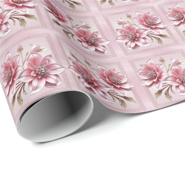 Papel de embrulho de flores cor-de-rosa modernas (Ponta do rolo)
