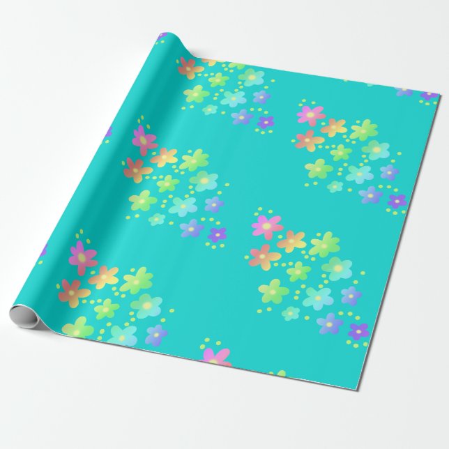 Papel de Embrulho de Flores Gradiente Arco-íris (Desenrolado)