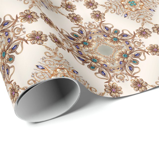 Papel de Embrulho de Flores Jóias Douradas Elegant (Ponta do rolo)