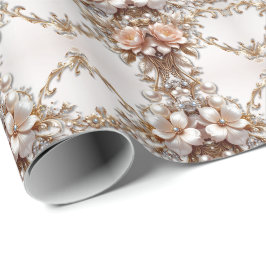 Papel de embrulho de flores rosa suave e branco