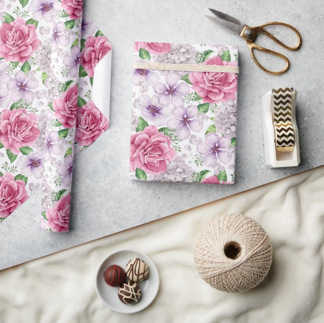 Papel de Embrulho de Flores Rosas (Artesanato)