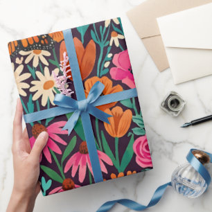 Papel de embrulho de flores silvestres coloridas a