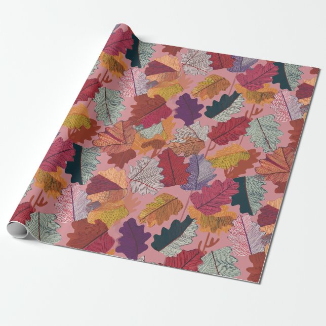 Papel de embrulho de folhas de outono com lápis co (Desenrolado)