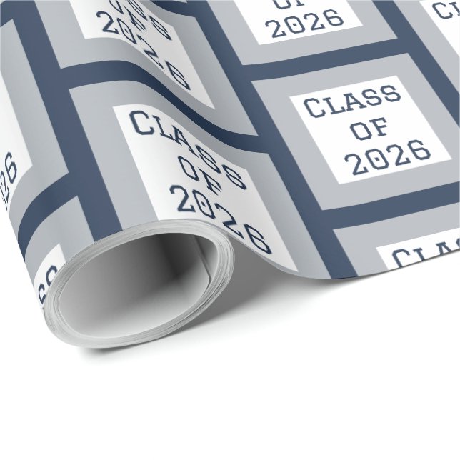 Papel de Embrulho de Formatura Azul e Cinza | 2026 (Ponta do rolo)