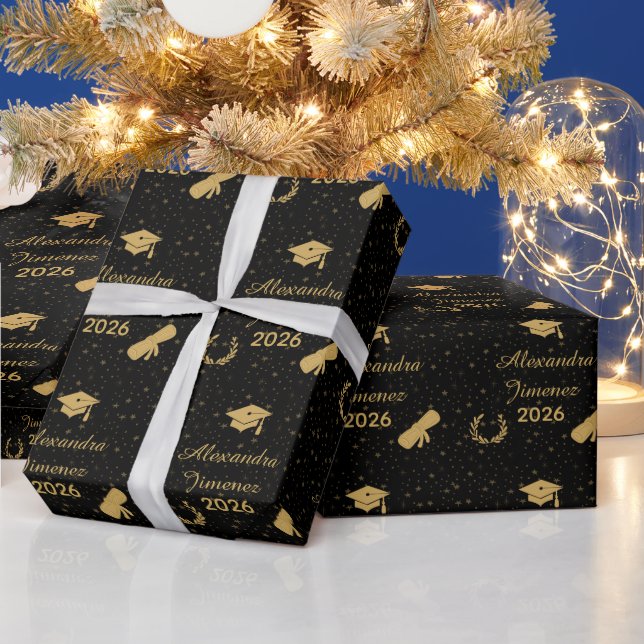 Papel de Embrulho de Formatura Preto e Dourado Ele (Feriados)