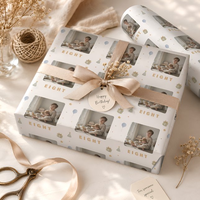 Papel de embrulho de foto personalizado idade 8 (Criador carregado)