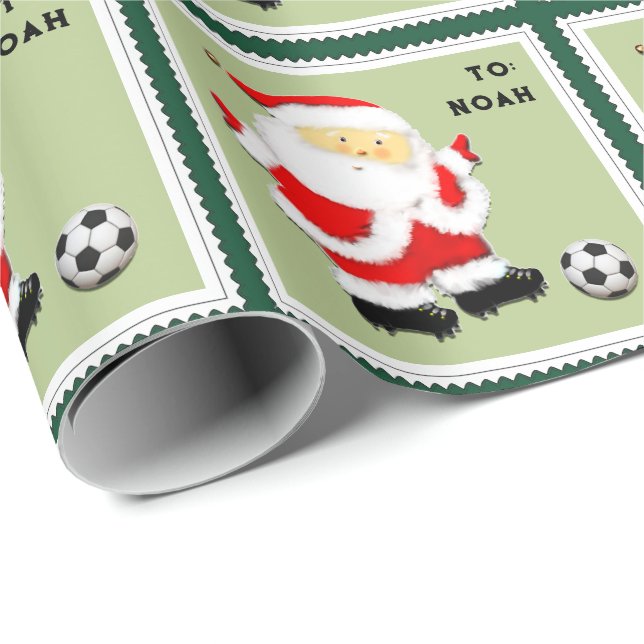 Papel de embrulho de futebol de Natal para menino (Ponta do rolo)