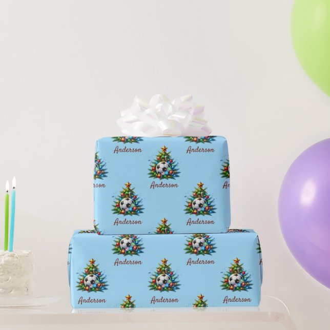 Papel de embrulho de futebol natalino presente com (Presentes para festas)