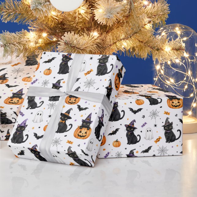Papel de embrulho de gato de Halloween | Presente  (Feriados)