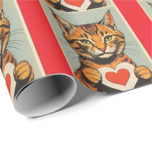 Papel de embrulho de gato fofo do dia dos namorado