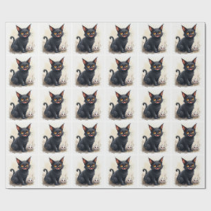 Papel de embrulho de gato preto assustador