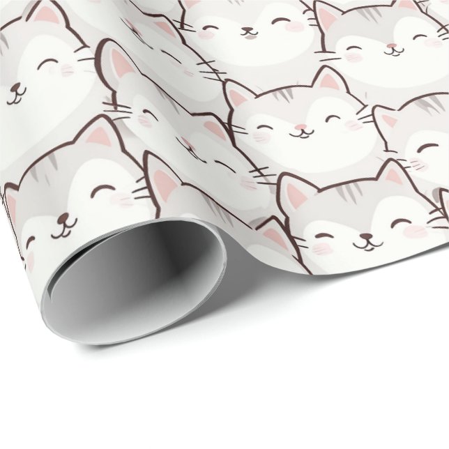 Papel de Embrulho de Gato Sorridente Divertido – A (Ponta do rolo)
