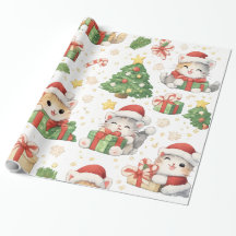 Papel de embrulho de gatos de Natal fofos