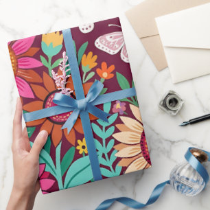 Papel de embrulho de girassóis e borboletas abstra