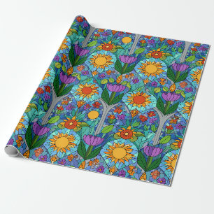 Papel de embrulho de girassol de vidro colorido de
