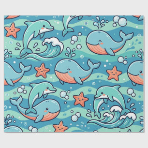 Papel de embrulho de golfinho com padrão de onda d