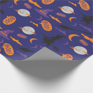 Papel de embrulho de Halloween: Bruxa, vassoura e