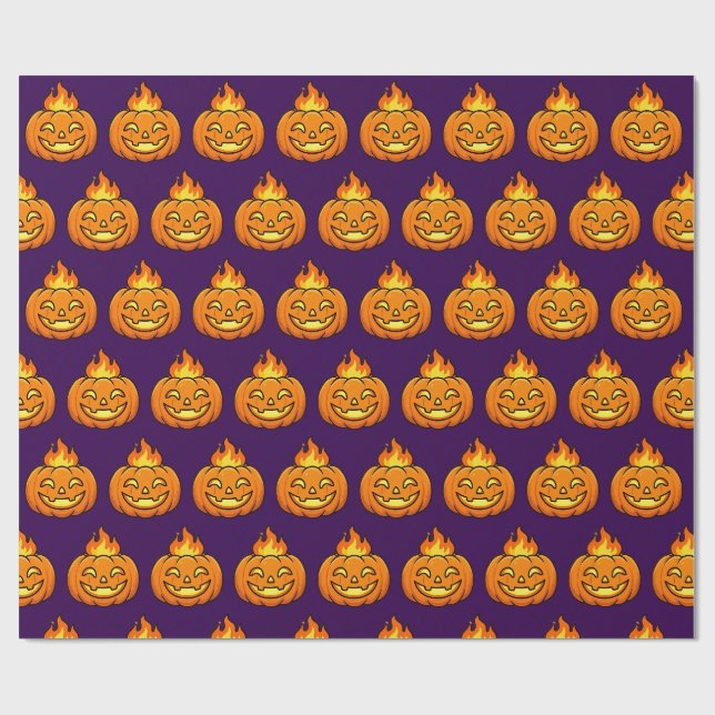 Papel de embrulho de Halloween com abóbora flameja (Aberto)