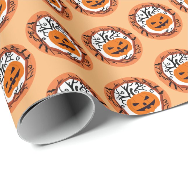 Papel de embrulho de Halloween de abóbora assustad (Ponta do rolo)
