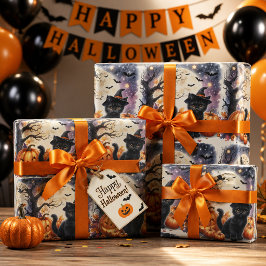 Papel de embrulho de Halloween de gatinho preto fo