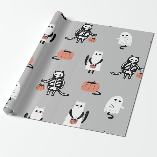 Papel de embrulho de Halloween para gatos de truqu (Desenrolado)