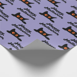 Papel de embrulho de Halloween roxo com gatos pret