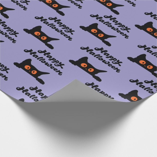 Papel de embrulho de Halloween roxo com gatos pret (Ponta)